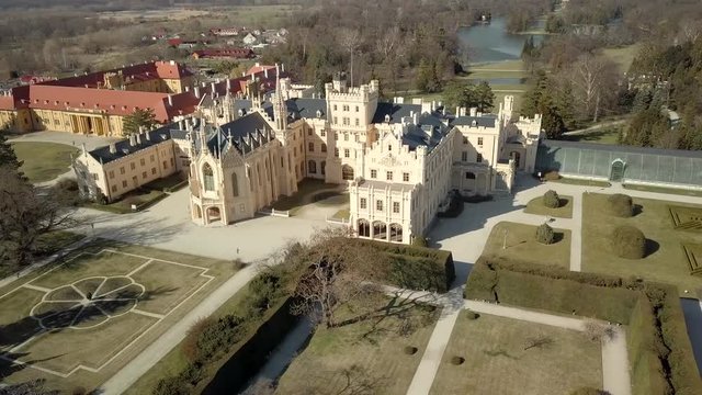 Flight over the palace of Lednice, Czech Republic