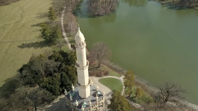 Flight over the palace of Lednice, Czech Republic