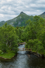 River flowing under two bridges 