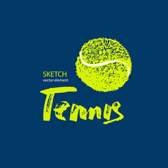 Vector tennis ball, Sketch, hand drawing. Design print for T-shirts. Element sports for the poster, banner, flyer.