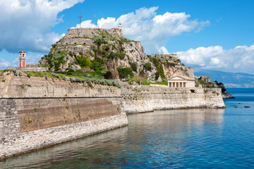 Fototapeta na wymiar The Old Fortress in Corfu town with a nice cloudscape, Corfu island, Greece