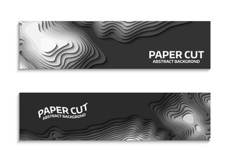 Set of black and white wave. 3D set of colorful abstract paper cut. Abstract colorful waves. Wavy banners. Color geometric form. Wave paper cut. Map line of topography. Map mockup infographics