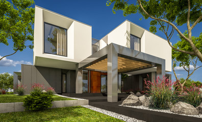 Fototapeta na wymiar 3d rendering of modern house in the garden