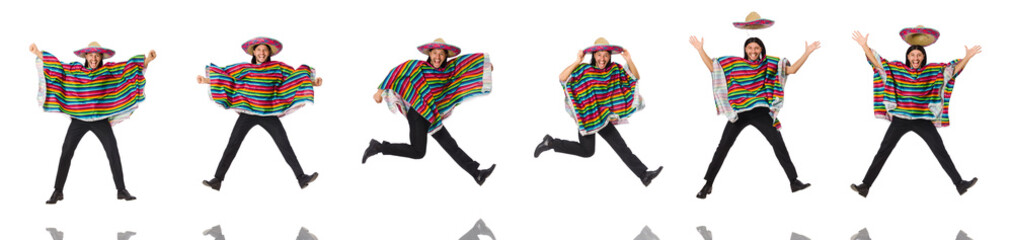 Handsome man in vivid poncho isolated on white