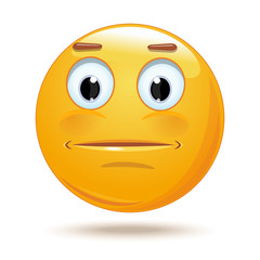 Indifferent cartoon icon. Neutral expressionless or surprised emoticon face. Neutral smiley mood. Vector illustration isolated on white background