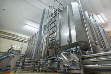 Storehouse with stainless steel tanks.