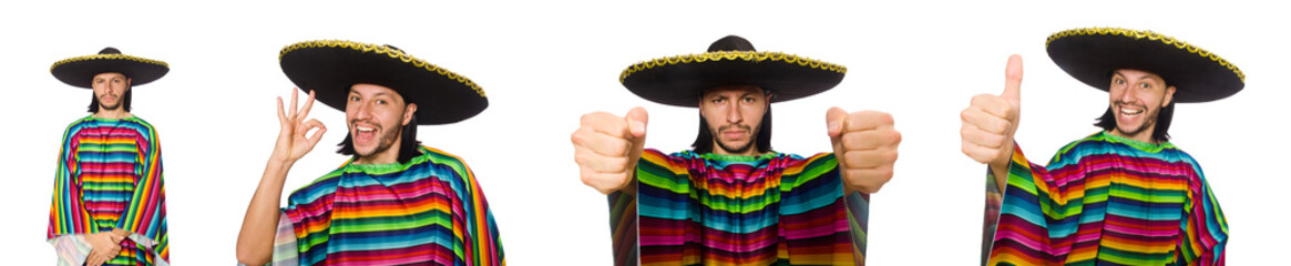 Handsome man in vivid poncho isolated on white