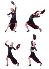 Woman dancing spanish dance isolated on white