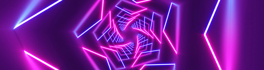 3D rendering Neon lights background. Bright neon lines background. Intelligence artificial. Abstract illustration - obrazy, fototapety, plakaty