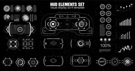 Set of black and white infographic elements. Head-up display elements for the web and app. VR Futuristic user interface. Template UI for app and virtual reality.