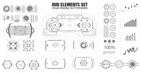 Set of black and white infographic elements. Head-up display elements for the web and app. VR Futuristic user interface. Template UI for app and virtual reality.