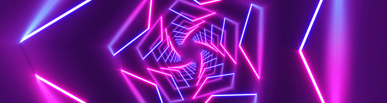 3D rendering Neon lights background. Bright neon lines background. Intelligence artificial. Abstract illustration