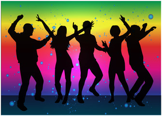 Plakat Dancing people silhouettes. Abstract background.