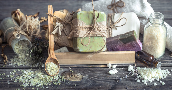 Spa still life on a wooden background