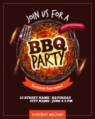 Bbq Barbecue Party Hand Drawn Poster - obrazy, fototapety, plakaty