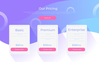 Our price plan . Three Different Categories of Money pricing