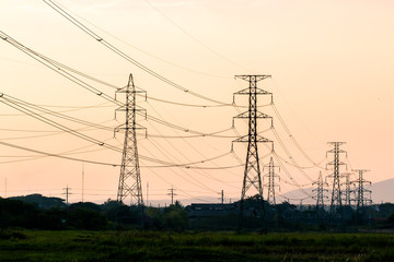 Fototapeta premium silhouette of high voltage electrical pole structure