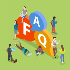 FAQ flat isometric vector concept of Frequently Asked Questions, help, User Manual. - obrazy, fototapety, plakaty