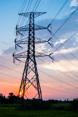 silhouette of high voltage electrical pole structure