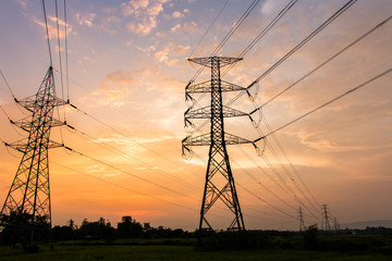 Fototapeta premium silhouette of high voltage electrical pole structure