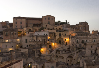 Fototapeta premium View at sunset of historic buildings in the city center of Matera City, Italy