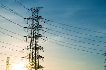 silhouette of high voltage electrical pole structure