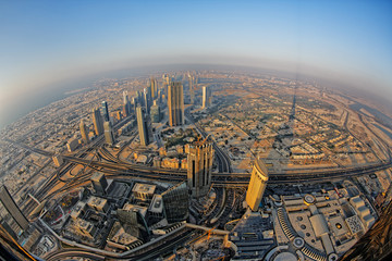 View of Downtown Dubai from Burj Khalifa.