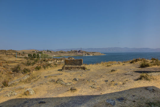 Khachkars, stone crosses in Sevanavank, a monastery complex located on the northwest coast of Lake Sevan in the province of Armenia Gegharkunik, near the city of Sevan