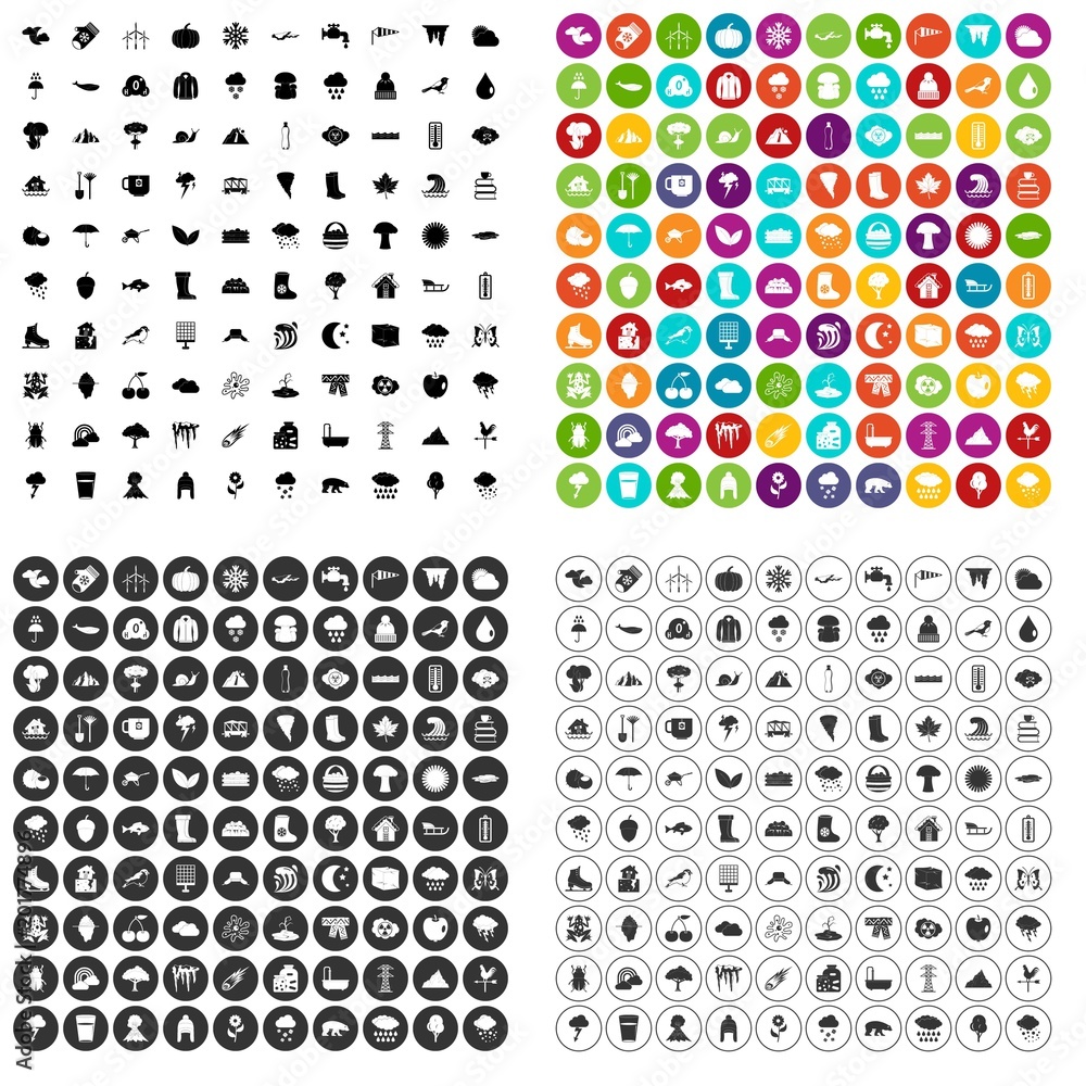 Poster 100 clouds icons set vector in 4 variant for any web design isolated on white