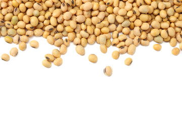 Soybeans isolated on white background. top view