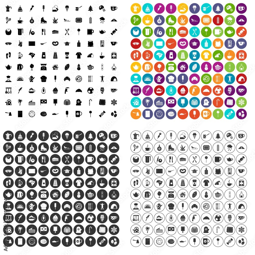 Aufkleber 100 coffee icons set vector in 4 variant for any web design isolated on white