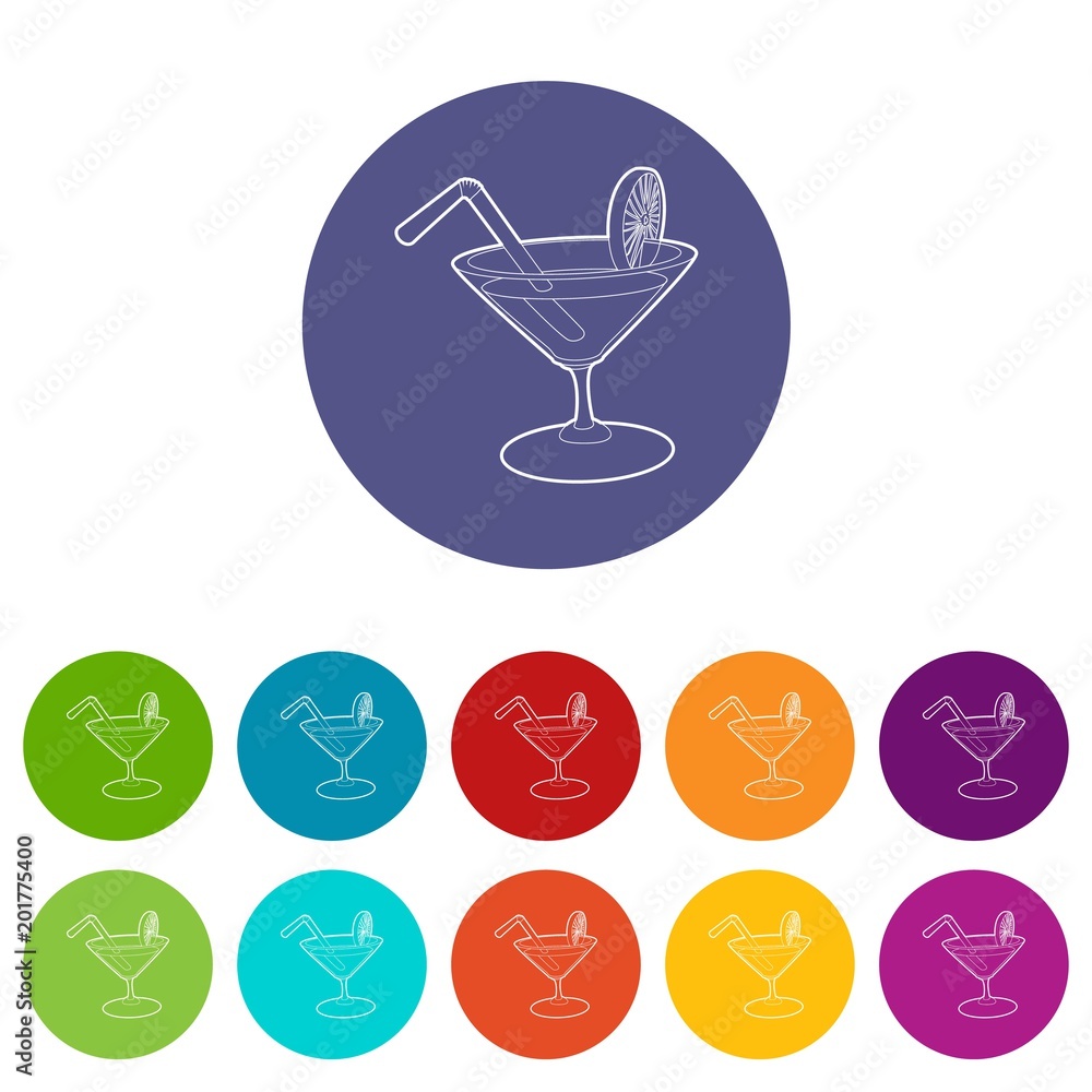 Poster cocktail icons color set vector for any web design on white background