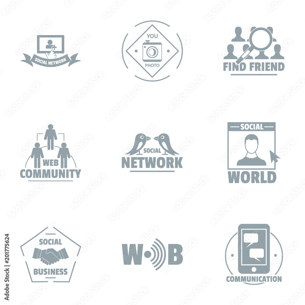Poster social network logo set. simple set of 9 social network vector logo for web isolated on white backgr