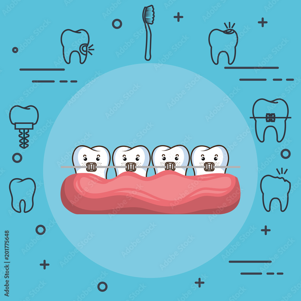 Poster dental care kawaii comi character vector illustration design