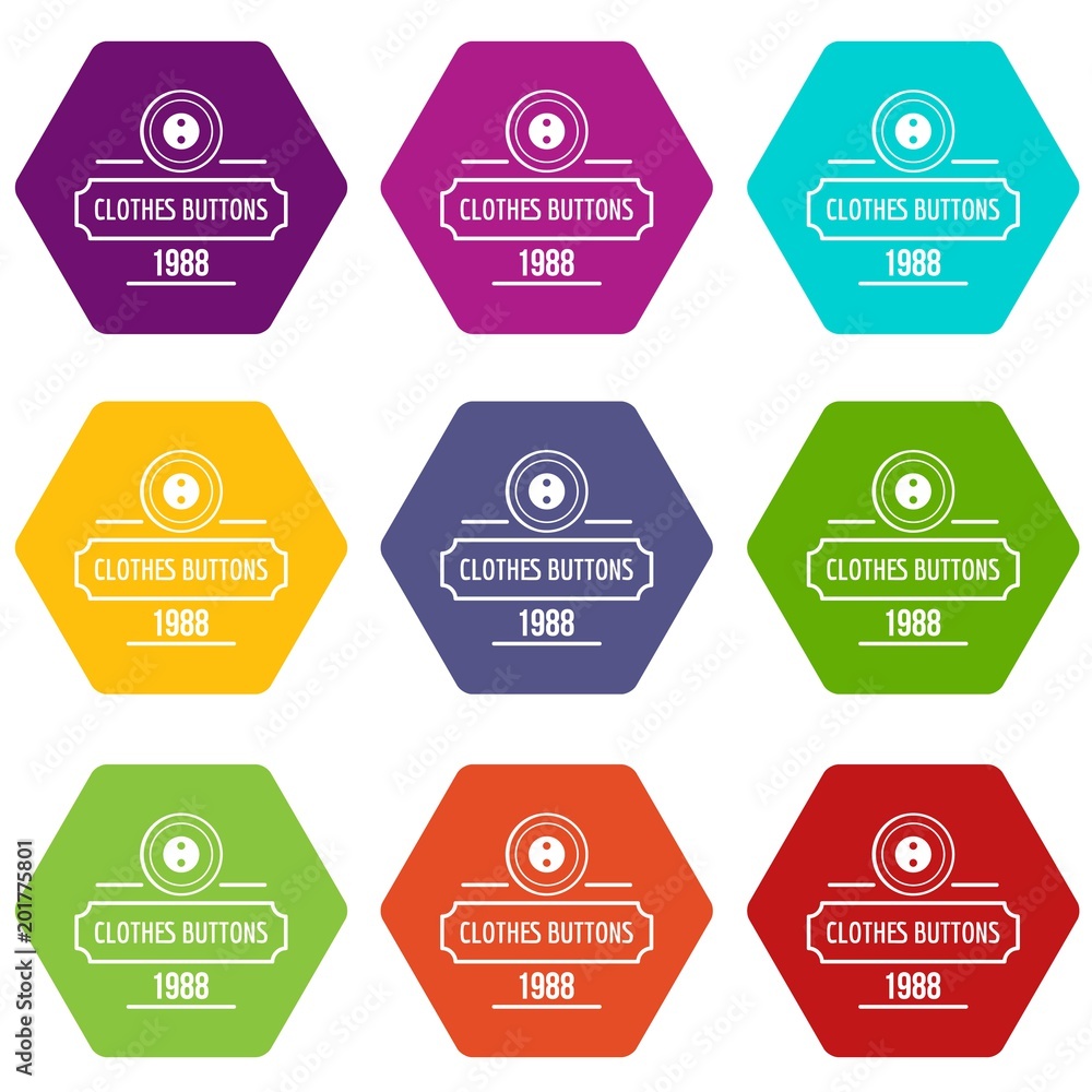 Poster clothes button service icons 9 set coloful isolated on white for web
