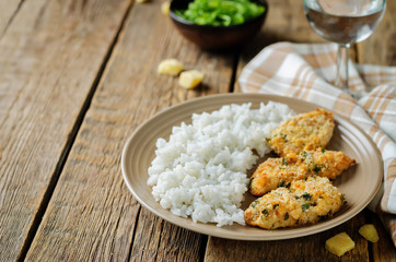 Baked Parmesan Parsley Crusted Chicken with rice