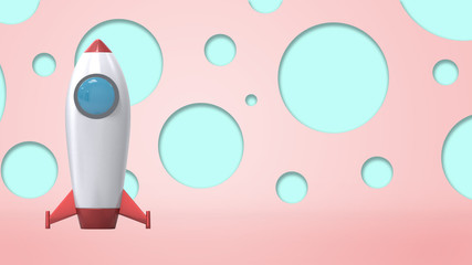3d render of rocket ob pastel background