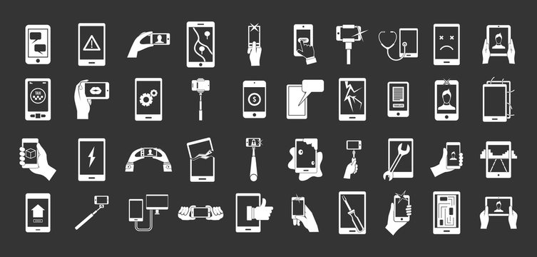 Smartphone icon set vector white isolated on grey background 