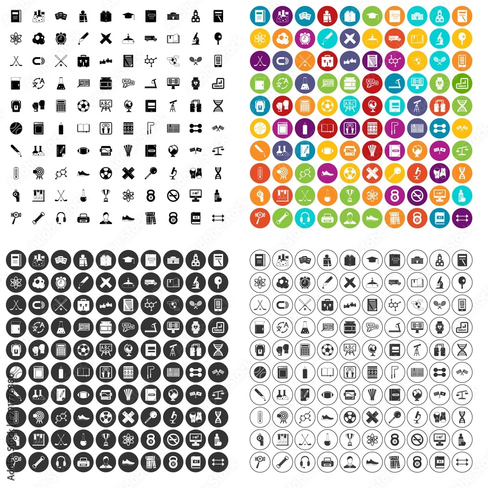Aufkleber 100 college icons set vector in 4 variant for any web design isolated on white