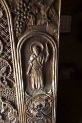 Fragment of ornamental door in the monastery complex Sevanavank located on the northwest coast of Sevan in the province of Armenia Gegharkunik, near the city of Sevan