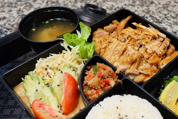 Delicious Japanese Bento Box with Teriyaki Chicken