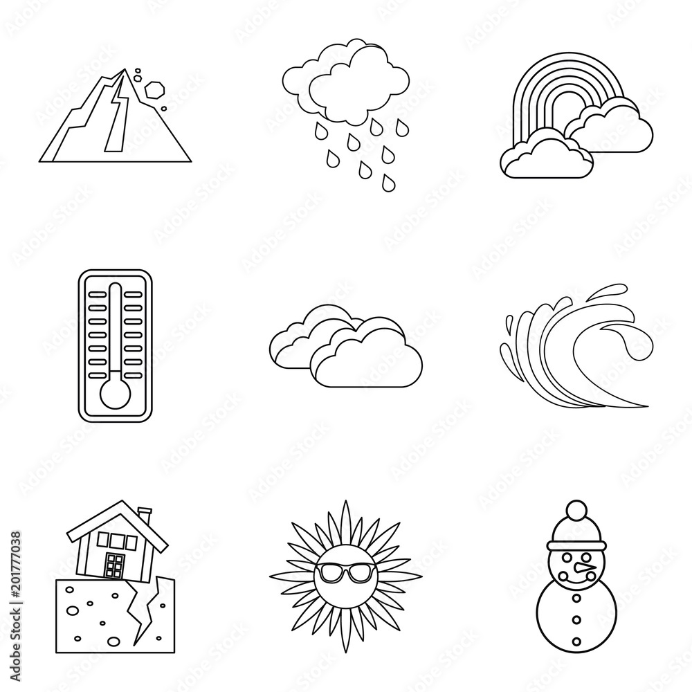 Aufkleber weather watch icons set. outline set of 9 weather watch vector icons for web isolated on white backg