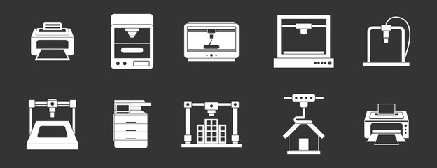 Printer icon set vector white isolated on grey background 