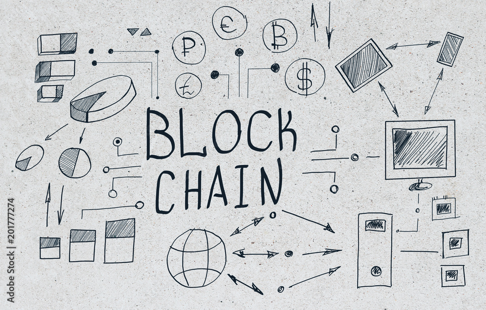Poster Creative blockchain sketch on concrete background