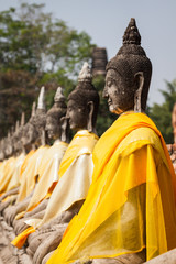 Aligned Buddha Statues at Wat Yai Chaimongkol Ayutthaya Bangkok Thailand
