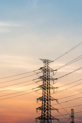 silhouette of high voltage electrical pole structure