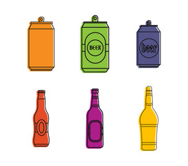 Beer icon set. Color outline set of beer vector icons for web design isolated on white background