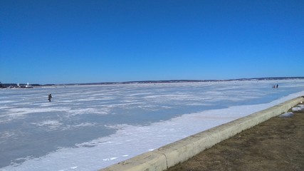 Big lake covered with ice