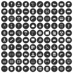 100 building materials icons set in simple style white on black circle color isolated on white background vector illustration