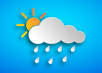 Paper art Rain icon. Vector illustration.